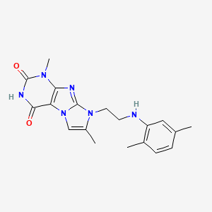 molecular formula C19H22N6O2 B2850398 8-(2-((2,5-dimethylphenyl)amino)ethyl)-1,7-dimethyl-1H-imidazo[2,1-f]purine-2,4(3H,8H)-dione CAS No. 923128-61-4