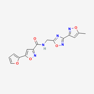 molecular formula C15H11N5O5 B2850402 5-(furan-2-yl)-N-((3-(5-methylisoxazol-3-yl)-1,2,4-oxadiazol-5-yl)methyl)isoxazole-3-carboxamide CAS No. 1903717-74-7