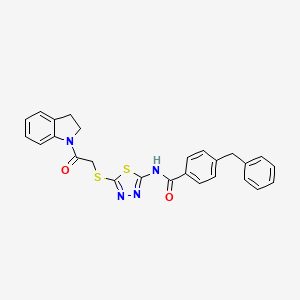 molecular formula C26H22N4O2S2 B2850418 4-benzyl-N-(5-((2-(indolin-1-yl)-2-oxoethyl)thio)-1,3,4-thiadiazol-2-yl)benzamide CAS No. 392300-87-7