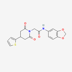 molecular formula C18H16N2O5S B2850430 N-(benzo[d][1,3]dioxol-5-yl)-2-(2,6-dioxo-4-(thiophen-2-yl)piperidin-1-yl)acetamide CAS No. 1396635-24-7