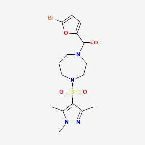 molecular formula C16H21BrN4O4S B2850432 (5-bromofuran-2-yl)(4-((1,3,5-trimethyl-1H-pyrazol-4-yl)sulfonyl)-1,4-diazepan-1-yl)methanone CAS No. 1904151-21-8