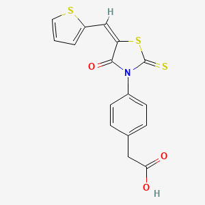 molecular formula C16H11NO3S3 B2850436 (E)-2-(4-(4-oxo-5-(thiophen-2-ylmethylene)-2-thioxothiazolidin-3-yl)phenyl)acetic acid CAS No. 868147-33-5