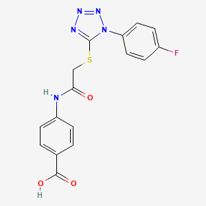 molecular formula C16H12FN5O3S B2850440 4-(2-((1-(4-fluorophenyl)-1H-tetrazol-5-yl)thio)acetamido)benzoic acid CAS No. 853750-96-6