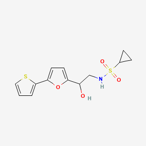 molecular formula C13H15NO4S2 B2850448 N-[2-Hydroxy-2-(5-thiophen-2-ylfuran-2-yl)ethyl]cyclopropanesulfonamide CAS No. 2309553-35-1