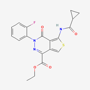 molecular formula C19H16FN3O4S B2850460 ethyl 5-cyclopropaneamido-3-(2-fluorophenyl)-4-oxo-3H,4H-thieno[3,4-d]pyridazine-1-carboxylate CAS No. 888469-57-6