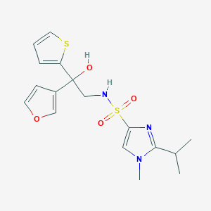 molecular formula C17H21N3O4S2 B2850462 N-(2-(furan-3-yl)-2-hydroxy-2-(thiophen-2-yl)ethyl)-2-isopropyl-1-methyl-1H-imidazole-4-sulfonamide CAS No. 2034265-13-7