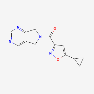 molecular formula C13H12N4O2 B2850467 (5-cyclopropylisoxazol-3-yl)(5H-pyrrolo[3,4-d]pyrimidin-6(7H)-yl)methanone CAS No. 1448071-90-6