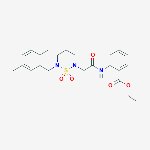 molecular formula C23H29N3O5S B2850469 Ethyl 2-({[6-(2,5-dimethylbenzyl)-1,1-dioxido-1,2,6-thiadiazinan-2-yl]acetyl}amino)benzoate CAS No. 899726-71-7
