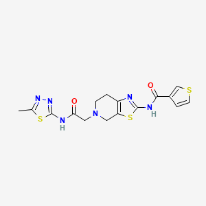 molecular formula C16H16N6O2S3 B2850473 N-(5-(2-((5-methyl-1,3,4-thiadiazol-2-yl)amino)-2-oxoethyl)-4,5,6,7-tetrahydrothiazolo[5,4-c]pyridin-2-yl)thiophene-3-carboxamide CAS No. 1795484-02-4