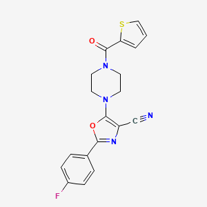 molecular formula C19H15FN4O2S B2850493 2-(4-Fluorophenyl)-5-(4-(thiophene-2-carbonyl)piperazin-1-yl)oxazole-4-carbonitrile CAS No. 904500-70-5