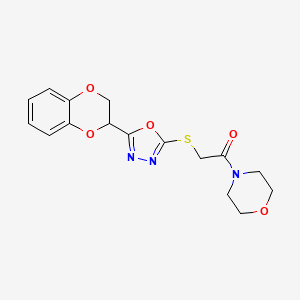 molecular formula C16H17N3O5S B2850498 4-({[5-(2,3-Dihydro-1,4-benzodioxin-2-yl)-1,3,4-oxadiazol-2-yl]thio}acetyl)morpholine CAS No. 851129-98-1