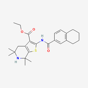 molecular formula C25H32N2O3S B2850500 Ethyl 5,5,7,7-tetramethyl-2-(5,6,7,8-tetrahydronaphthalene-2-carboxamido)-4,5,6,7-tetrahydrothieno[2,3-c]pyridine-3-carboxylate CAS No. 887901-87-3