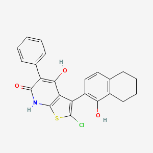 molecular formula C23H18ClNO3S B2850505 2-chloro-4-hydroxy-3-(5-hydroxytetralin-6-yl)-5-phenyl-7H-thieno[2,3-b]pyridin-6-one CAS No. 1523493-53-9