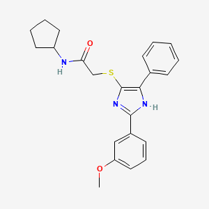 molecular formula C23H25N3O2S B2850514 N-cyclopentyl-2-((2-(3-methoxyphenyl)-5-phenyl-1H-imidazol-4-yl)thio)acetamide CAS No. 901257-87-2
