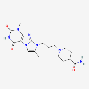 molecular formula C18H25N7O3 B2850529 1-(3-(1,7-dimethyl-2,4-dioxo-3,4-dihydro-1H-imidazo[2,1-f]purin-8(2H)-yl)propyl)piperidine-4-carboxamide CAS No. 923204-19-7