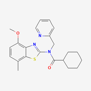 molecular formula C22H25N3O2S B2850539 N-(4-甲氧基-7-甲基苯并[d]噻唑-2-基)-N-(吡啶-2-基甲基)环己烷甲酰胺 CAS No. 899736-13-1