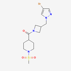 molecular formula C14H21BrN4O3S B2850560 4-{3-[(4-bromo-1H-pyrazol-1-yl)methyl]azetidine-1-carbonyl}-1-methanesulfonylpiperidine CAS No. 2415622-31-8