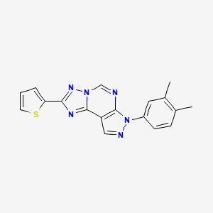 molecular formula C18H14N6S B2850563 10-(3,4-Dimethylphenyl)-4-(thiophen-2-yl)-3,5,6,8,10,11-hexaazatricyclo[7.3.0.0^{2,6}]dodeca-1(9),2,4,7,11-pentaene CAS No. 844855-21-6