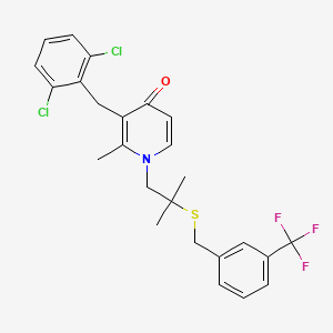 molecular formula C25H24Cl2F3NOS B2850568 3-[(2,6-Dichlorophenyl)methyl]-2-methyl-1-[2-methyl-2-[[3-(trifluoromethyl)phenyl]methylsulfanyl]propyl]pyridin-4-one CAS No. 341967-47-3