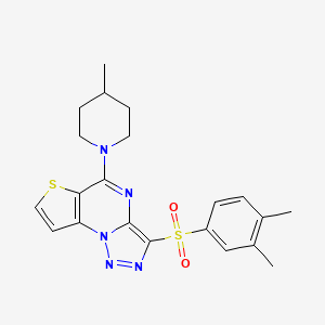 molecular formula C21H23N5O2S2 B2850578 3-((3,4-Dimethylphenyl)sulfonyl)-5-(4-methylpiperidin-1-yl)thieno[2,3-e][1,2,3]triazolo[1,5-a]pyrimidine CAS No. 892735-17-0