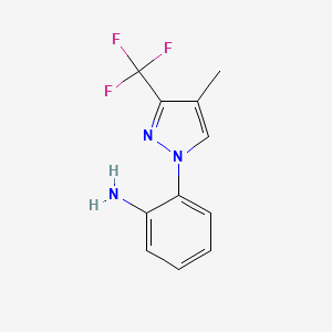 molecular formula C11H10F3N3 B2850579 2-[4-Methyl-3-(trifluoromethyl)-1H-pyrazol-1-yl]aniline CAS No. 1975118-49-0