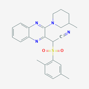 2-(2,5-Dimethylphenyl)sulfonyl-2-[3-(3-methylpiperidin-1-yl)quinoxalin-2-yl]acetonitrile