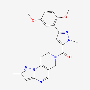 molecular formula C23H24N6O3 B2850616 (3-(2,5-dimethoxyphenyl)-1-methyl-1H-pyrazol-5-yl)(2-methyl-8,9-dihydropyrazolo[1,5-a]pyrido[3,4-e]pyrimidin-7(6H)-yl)methanone CAS No. 1797875-38-7