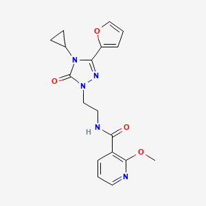 molecular formula C18H19N5O4 B2850622 N-(2-(4-cyclopropyl-3-(furan-2-yl)-5-oxo-4,5-dihydro-1H-1,2,4-triazol-1-yl)ethyl)-2-methoxynicotinamide CAS No. 1797588-05-6