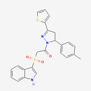 molecular formula C24H21N3O3S2 B2850631 2-(1H-indol-3-ylsulfonyl)-1-[3-(4-methylphenyl)-5-thiophen-2-yl-3,4-dihydropyrazol-2-yl]ethanone CAS No. 850932-38-6