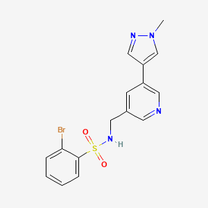 molecular formula C16H15BrN4O2S B2850642 2-bromo-N-((5-(1-methyl-1H-pyrazol-4-yl)pyridin-3-yl)methyl)benzenesulfonamide CAS No. 2034225-32-4