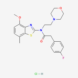 molecular formula C23H27ClFN3O3S B2850644 2-(4-FLUOROPHENYL)-N-(4-METHOXY-7-METHYL-1,3-BENZOTHIAZOL-2-YL)-N-[2-(MORPHOLIN-4-YL)ETHYL]ACETAMIDE HYDROCHLORIDE CAS No. 1216590-93-0