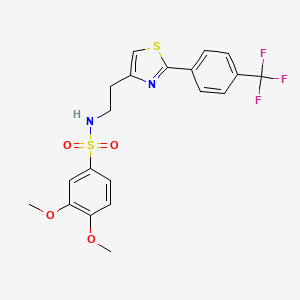 molecular formula C20H19F3N2O4S2 B2850645 3,4-dimethoxy-N-(2-(2-(4-(trifluoromethyl)phenyl)thiazol-4-yl)ethyl)benzenesulfonamide CAS No. 896679-15-5