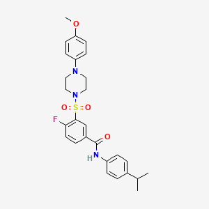 molecular formula C27H30FN3O4S B2850656 4-fluoro-N-(4-isopropylphenyl)-3-((4-(4-methoxyphenyl)piperazin-1-yl)sulfonyl)benzamide CAS No. 451504-54-4