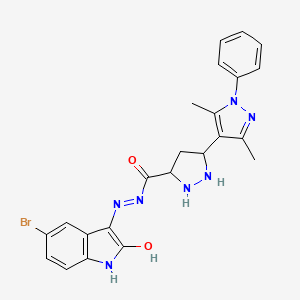 molecular formula C23H18BrN7O2 B2850658 N'-[(3E)-5-bromo-2-oxo-2,3-dihydro-1H-indol-3-ylidene]-3',5'-dimethyl-1'-phenyl-1H,1'H-[3,4'-bipyrazole]-5-carbohydrazide CAS No. 441288-74-0