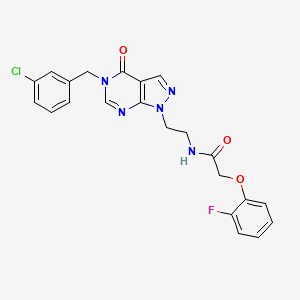 molecular formula C22H19ClFN5O3 B2850696 N-(2-(5-(3-chlorobenzyl)-4-oxo-4,5-dihydro-1H-pyrazolo[3,4-d]pyrimidin-1-yl)ethyl)-2-(2-fluorophenoxy)acetamide CAS No. 921889-38-5