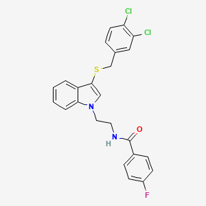 molecular formula C24H19Cl2FN2OS B2850702 N-(2-(3-((3,4-dichlorobenzyl)thio)-1H-indol-1-yl)ethyl)-4-fluorobenzamide CAS No. 443333-45-7