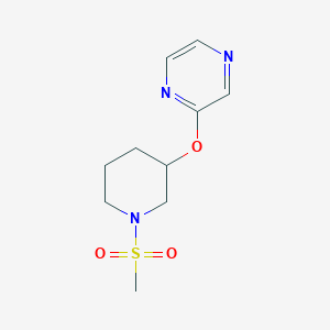 molecular formula C10H15N3O3S B2850717 2-((1-(Methylsulfonyl)piperidin-3-yl)oxy)pyrazine CAS No. 2034434-08-5