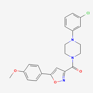molecular formula C21H20ClN3O3 B2850726 (4-(3-Chlorophenyl)piperazin-1-yl)(5-(4-methoxyphenyl)isoxazol-3-yl)methanone CAS No. 898482-07-0