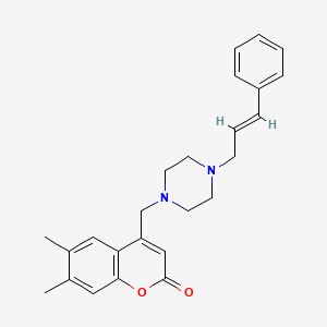 molecular formula C25H28N2O2 B2850778 (E)-4-((4-cinnamylpiperazin-1-yl)methyl)-6,7-dimethyl-2H-chromen-2-one CAS No. 896804-39-0