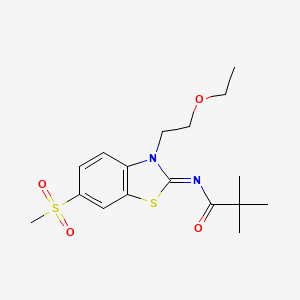 molecular formula C17H24N2O4S2 B2850781 (Z)-N-(3-(2-ethoxyethyl)-6-(methylsulfonyl)benzo[d]thiazol-2(3H)-ylidene)pivalamide CAS No. 865173-70-2