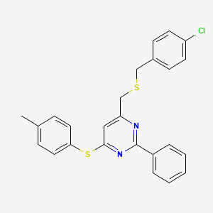 4-(((4-Chlorobenzyl)sulfanyl)methyl)-6-((4-methylphenyl)sulfanyl)-2-phenylpyrimidine