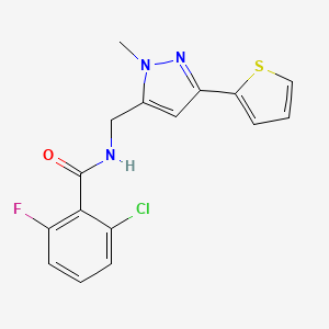 2-chloro-6-fluoro-N-{[1-methyl-3-(thiophen-2-yl)-1H-pyrazol-5-yl]methyl}benzamide