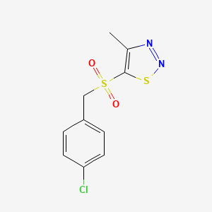 molecular formula C10H9ClN2O2S2 B2850821 4-Chlorobenzyl 4-methyl-1,2,3-thiadiazol-5-yl sulfone CAS No. 400086-11-5