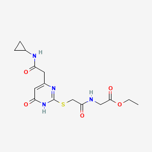 molecular formula C15H20N4O5S B2850825 Ethyl 2-(2-((4-(2-(cyclopropylamino)-2-oxoethyl)-6-oxo-1,6-dihydropyrimidin-2-yl)thio)acetamido)acetate CAS No. 1105239-07-3