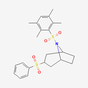 molecular formula C23H29NO4S2 B2850879 (1R,5S)-3-(phenylsulfonyl)-8-((2,3,5,6-tetramethylphenyl)sulfonyl)-8-azabicyclo[3.2.1]octane CAS No. 1448063-77-1