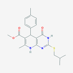 molecular formula C21H25N3O3S B2850893 Methyl 2-(isobutylthio)-7-methyl-4-oxo-5-(p-tolyl)-3,4,5,8-tetrahydropyrido[2,3-d]pyrimidine-6-carboxylate CAS No. 878122-91-9