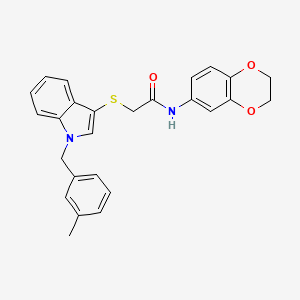 B2850919 N-(2,3-dihydrobenzo[b][1,4]dioxin-6-yl)-2-((1-(3-methylbenzyl)-1H-indol-3-yl)thio)acetamide CAS No. 681275-95-6