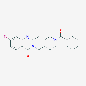 molecular formula C22H26FN3O2 B2850942 3-[[1-(Cyclohex-3-ene-1-carbonyl)piperidin-4-yl]methyl]-7-fluoro-2-methylquinazolin-4-one CAS No. 2415634-25-0