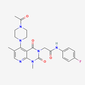 molecular formula C23H25FN6O4 B2850972 2-(5-(4-acetylpiperazin-1-yl)-1,6-dimethyl-2,4-dioxo-1,2-dihydropyrido[2,3-d]pyrimidin-3(4H)-yl)-N-(4-fluorophenyl)acetamide CAS No. 1021123-52-3