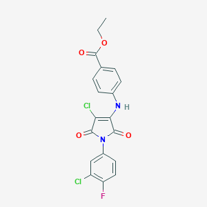 molecular formula C19H13Cl2FN2O4 B285098 ethyl 4-((4-chloro-1-(3-chloro-4-fluorophenyl)-2,5-dioxo-2,5-dihydro-1H-pyrrol-3-yl)amino)benzoate 